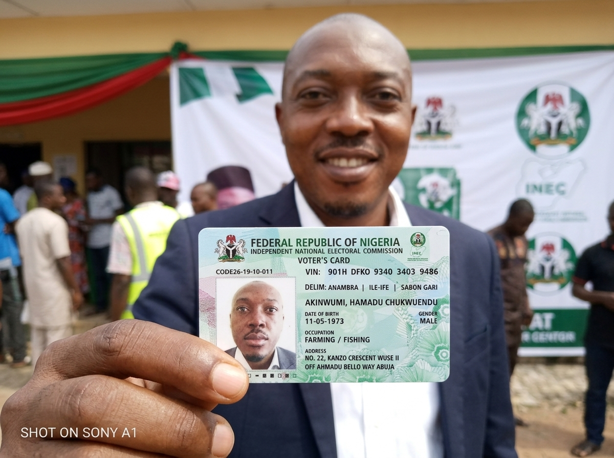 Nigerian man proudly holding his PVC